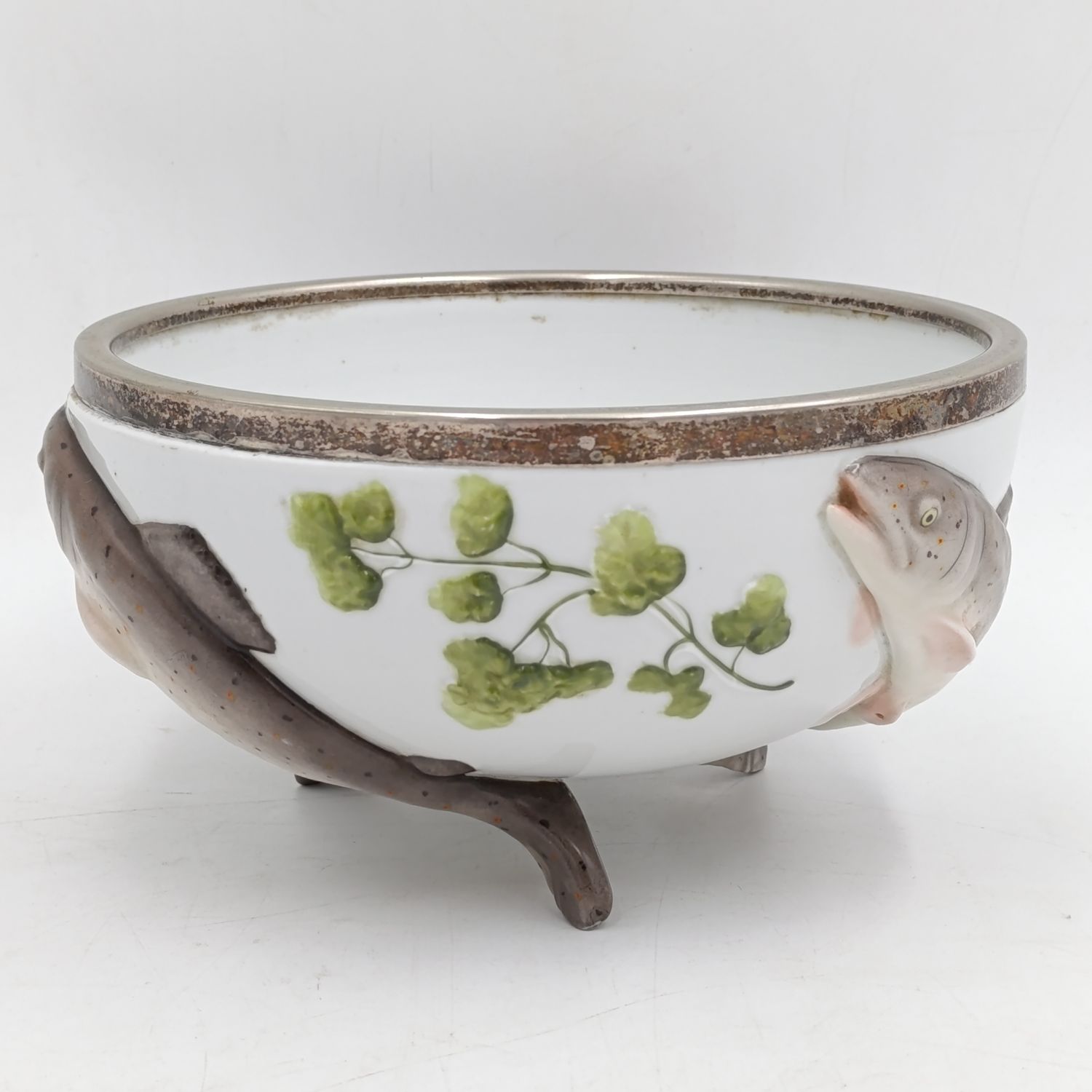 Antique Musterschutz fish bowl with WMF silverplated trimming