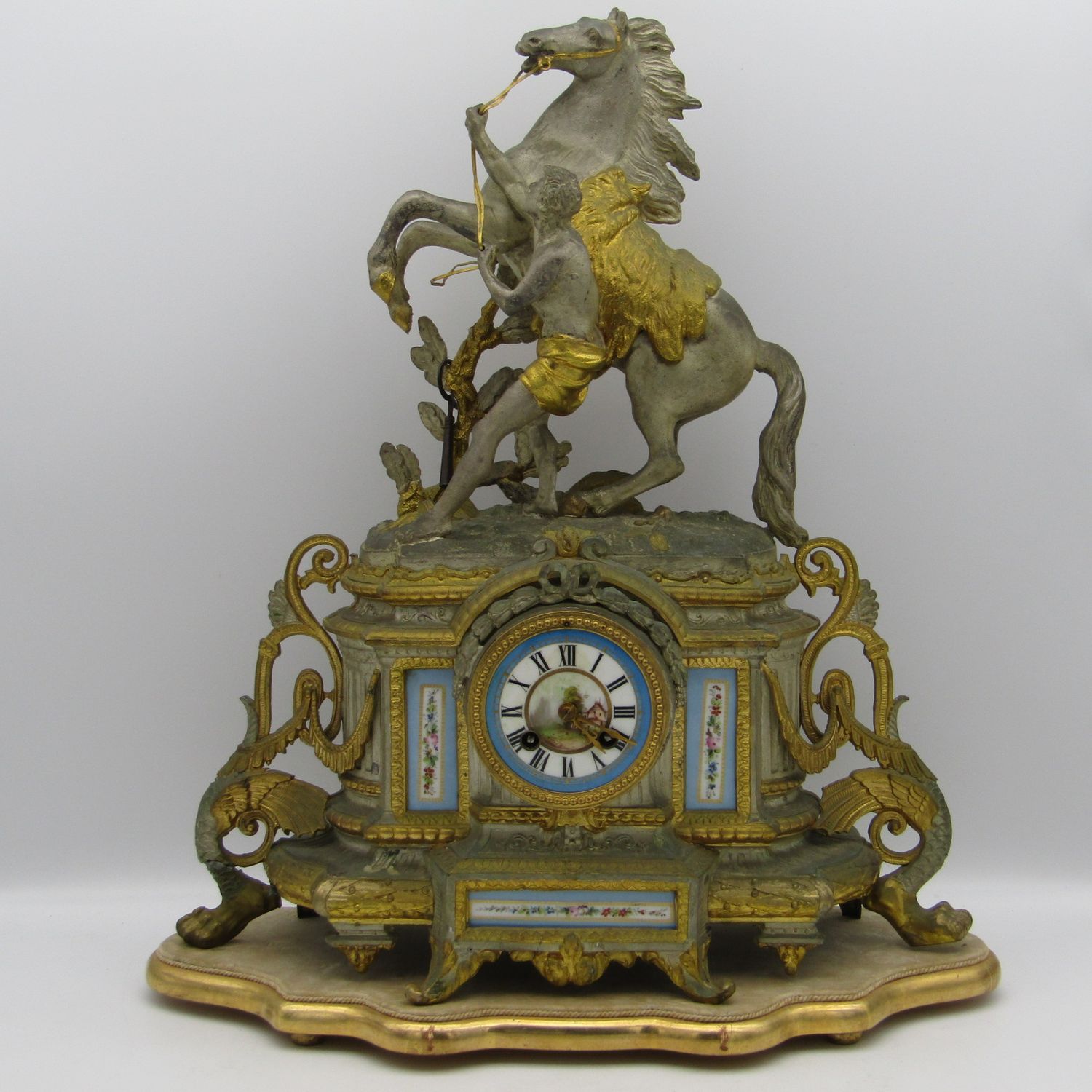 Antique Victorian gilded clock with porcelain detail - Japy Freres and Co - Circa 1860