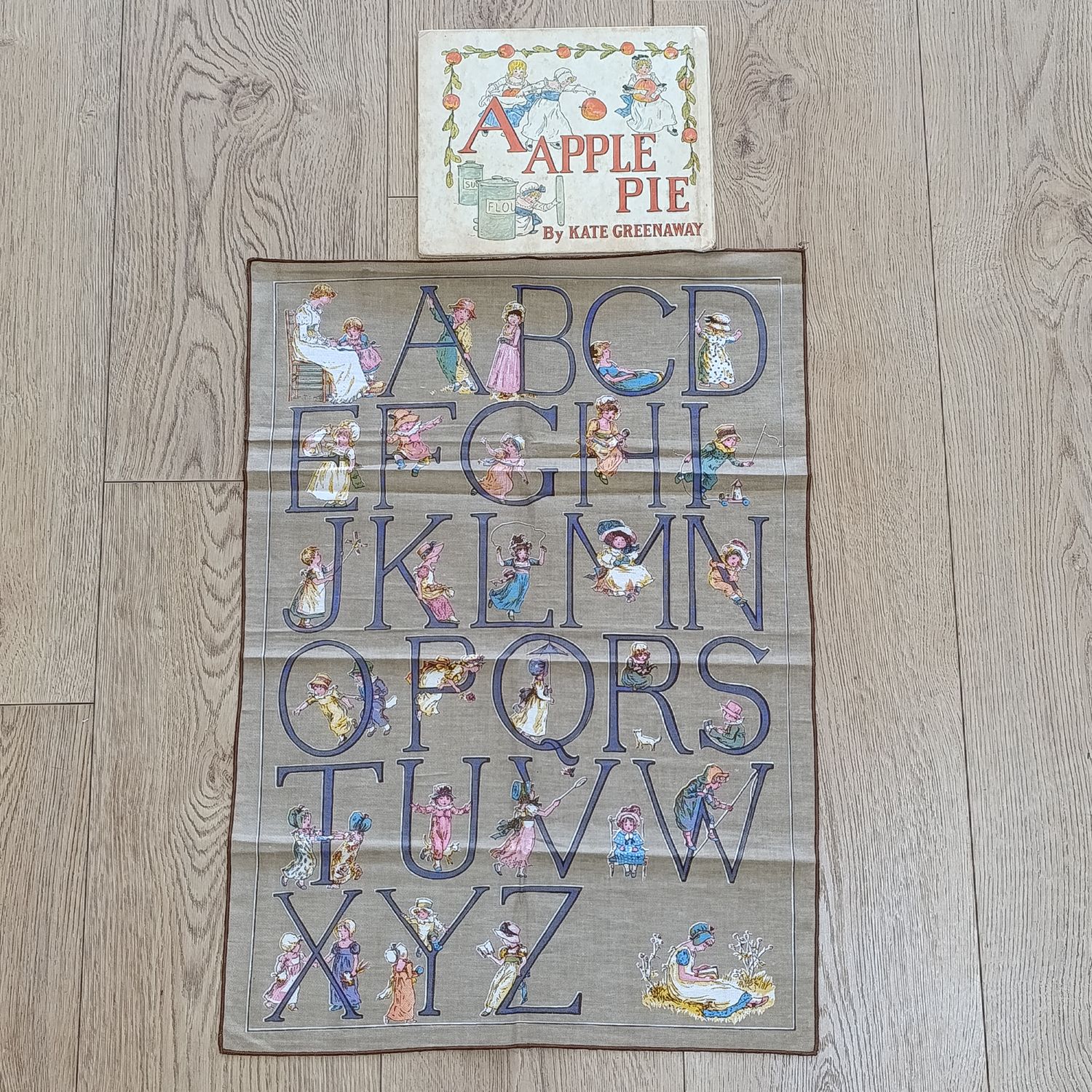 A Apple Pie by Kate Greenway with material Alphabet poster