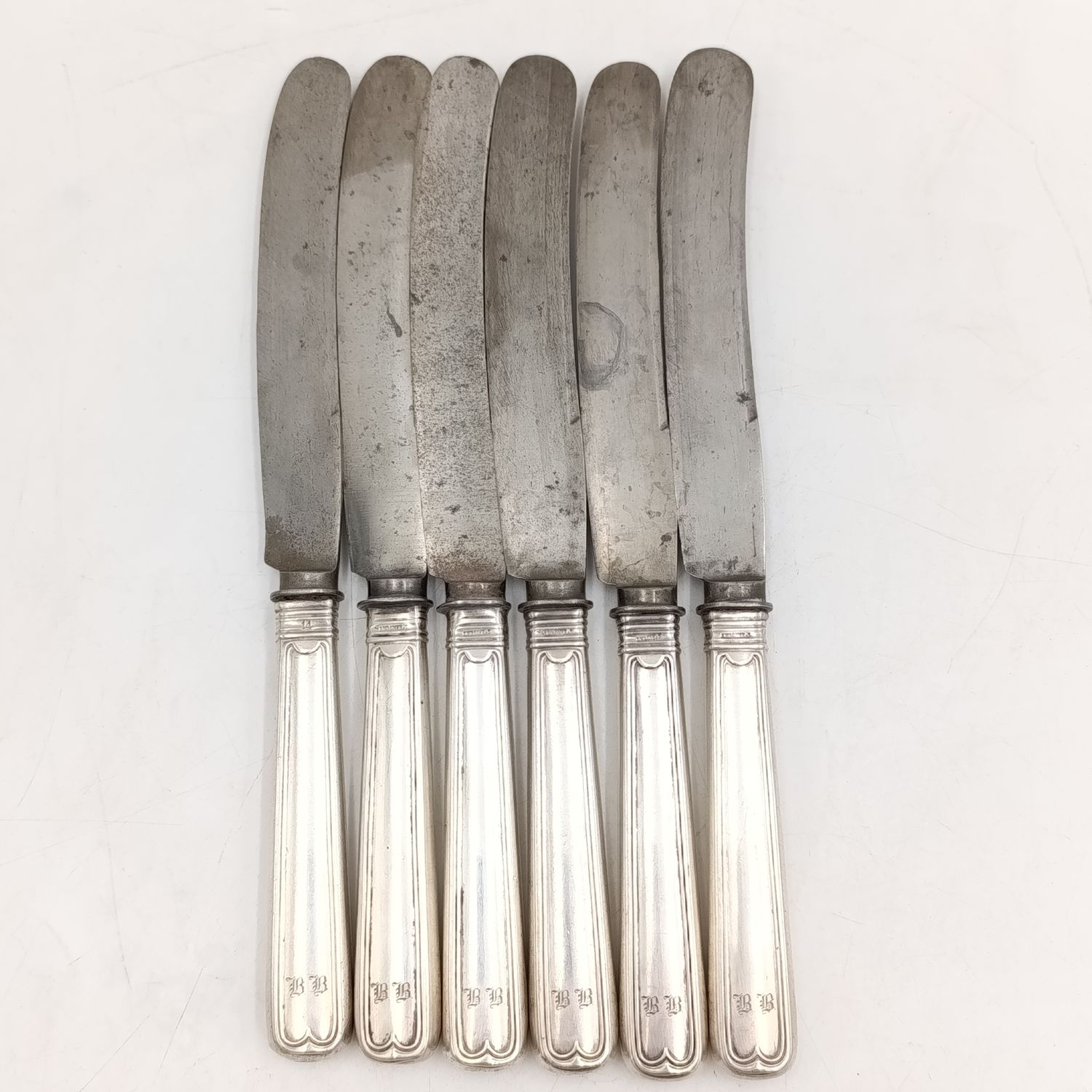 Lot of 6 silverplated Knives - dated 1859 German I.Wagner &amp; S beautiful &amp; still very sharp