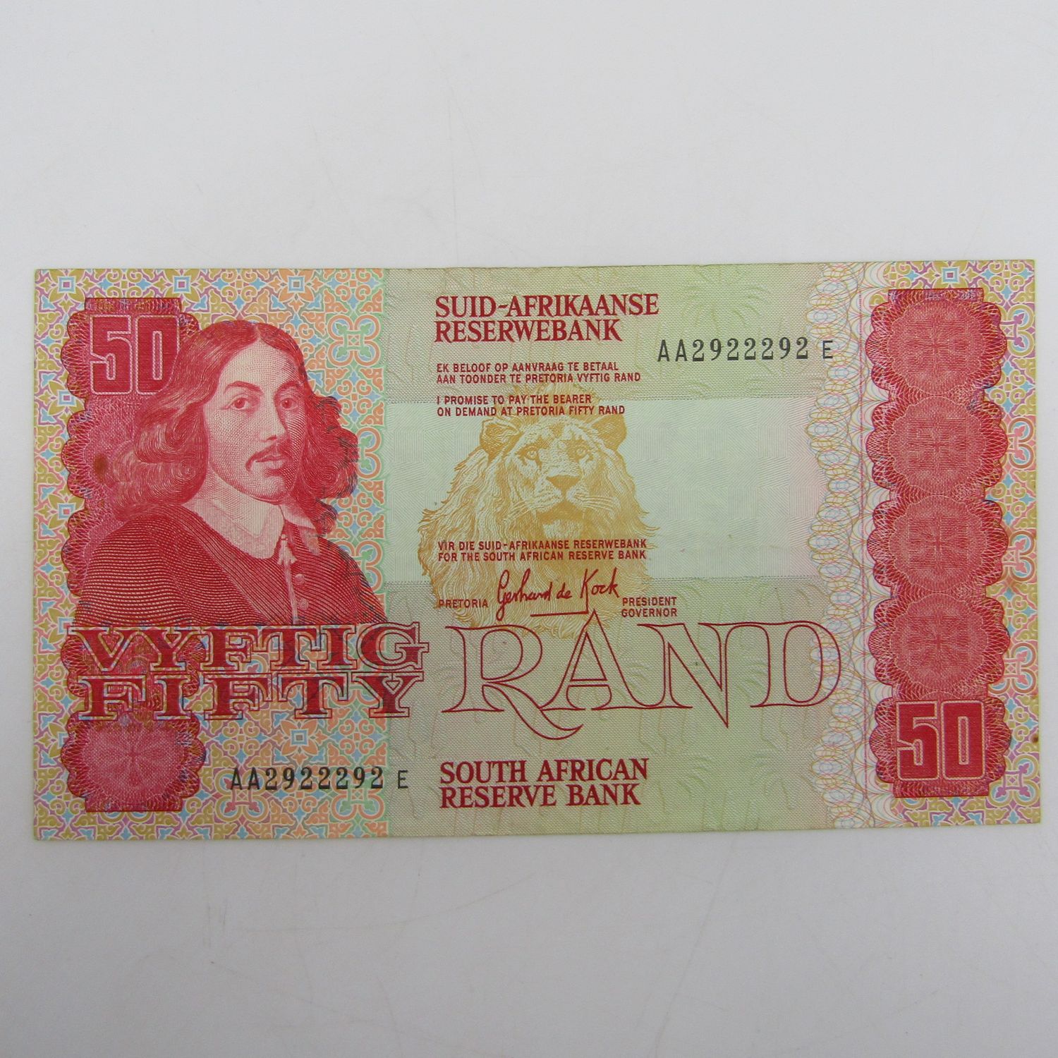 Gerhard de Kock R50 radar banknote - AA 2922292 - very difficult to get