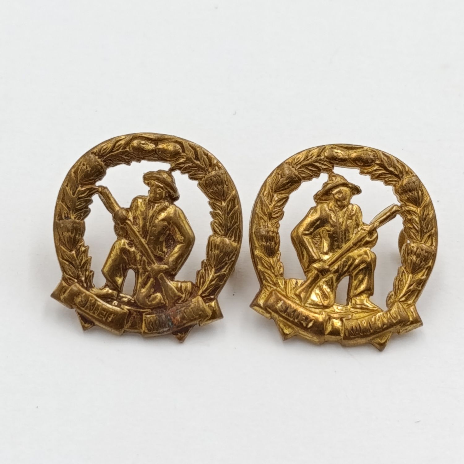 Pair of SADF skiet kommando brass mess dress collar badges