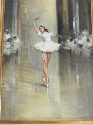 Ballerina oil painting on board by G Giovanetti - Art size: 58cm x 78.5cm, Frame: 72cm x 92cm