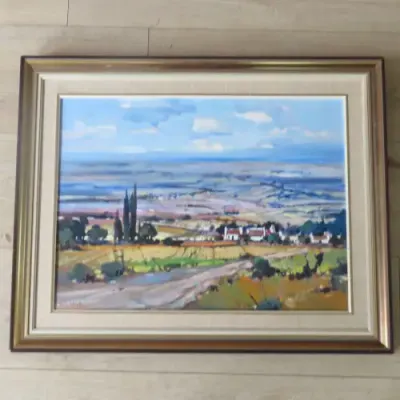 Larger Dale Elliot landscape painting, acrylic on board - Frame 60 x 76cm, Painting 43 x 59cm