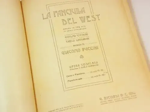 La Fanciulla del West and Tosca vocal scores by Puccini bound in 1 book