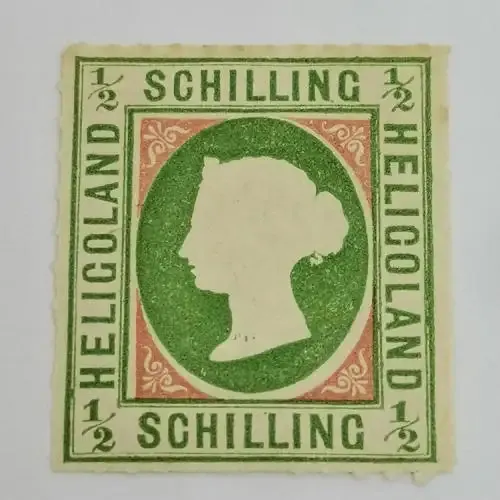 Heligoland ½ Schilling mint stamp - SG 1 - rose pink - rouletted