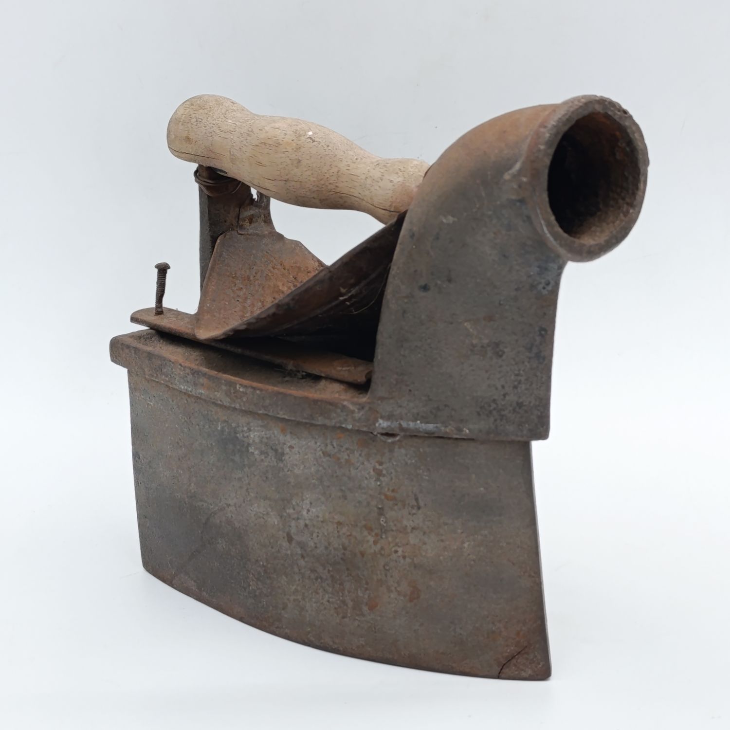 Antique Coal iron with Chimney and hand basket