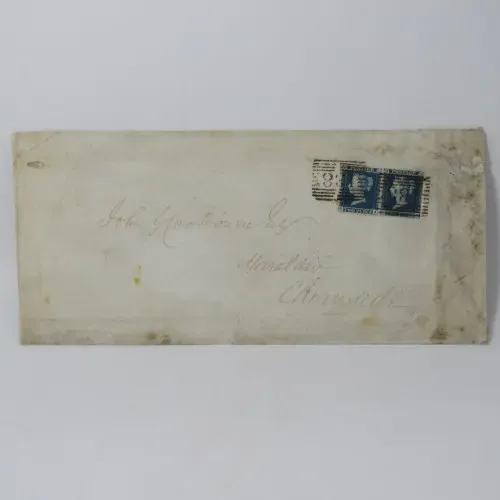 Pair of penny blue stamps GA &amp; GB on cover -uncut pair- dirty envelope but rare backstamped Eyemouth