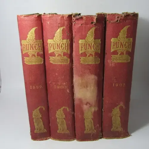 Anglo Boer War period bound volumes of Punch magazine - lots of satire images - 1899, 1901, 1902 &amp; 1900
