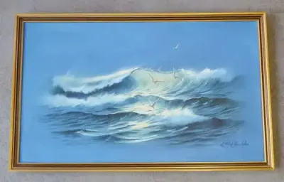 Keith English oil painting of breaking waves and seagull