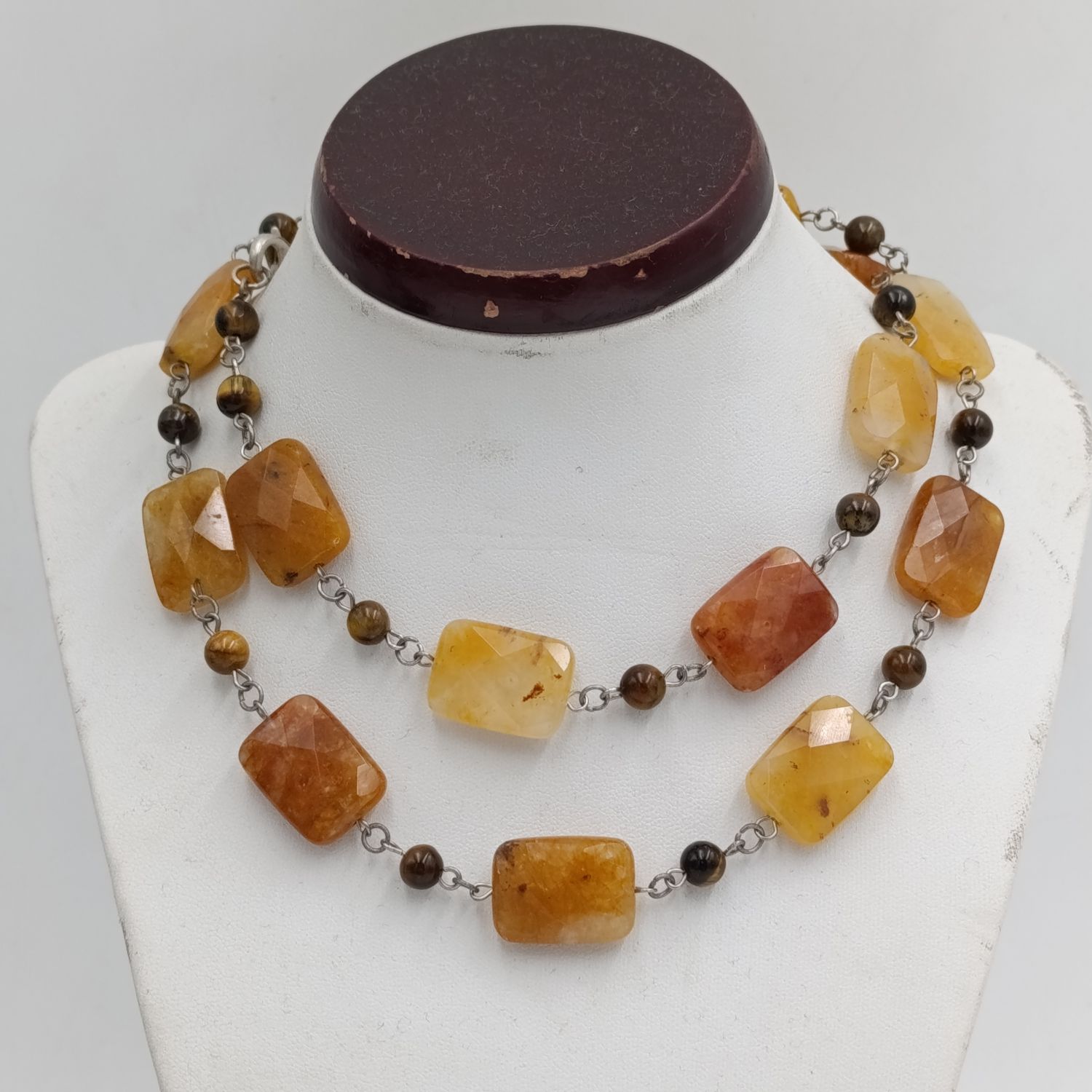 Tigers Eye and Citrine necklace - length 74cm