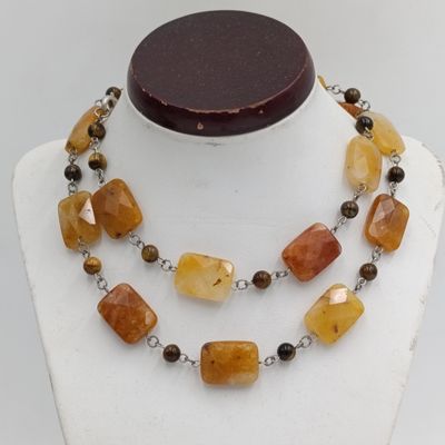 Tigers Eye and Citrine necklace - length 74cm