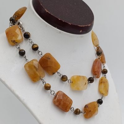 Tigers Eye and Citrine necklace - length 74cm