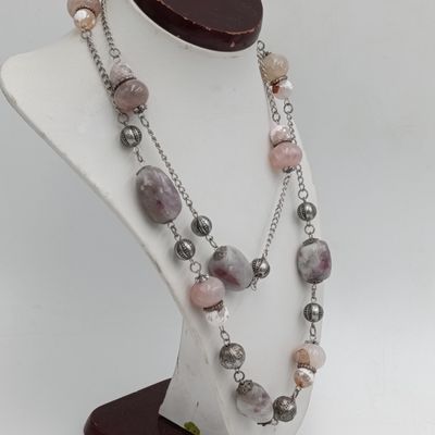 Lepidolite and glass beads necklace - length 91cm