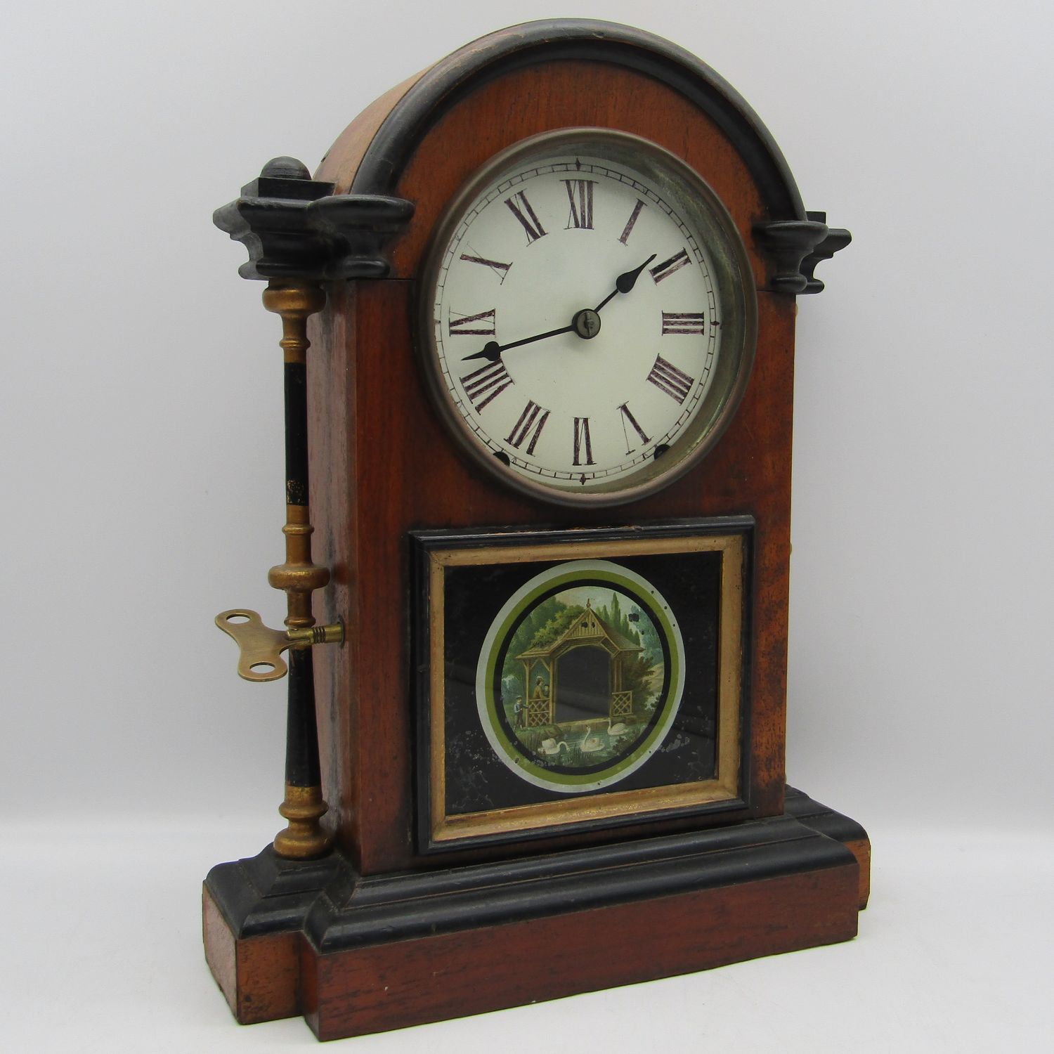 Antique Seth Tomas mantel clock with picture on glass
