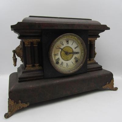 Antique Sessions mantel clock with E.N. Welch label on back