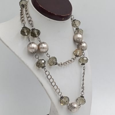 Glass Pearl and crystal necklace - length 82cm