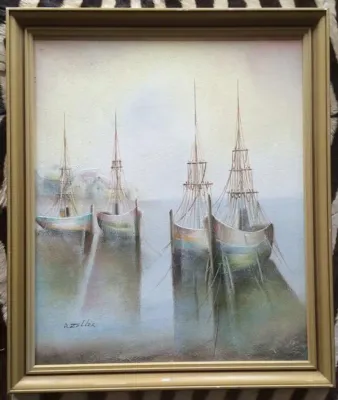 Ship scene painting by A Zeller - as per photo
size without frame - 61 x 51 cm
size with frame - 70 x 60 cm