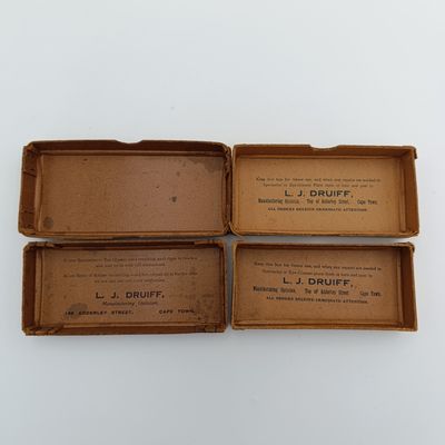 Pair of LJ Druiff Cape Town optician delivery boxes - vintage