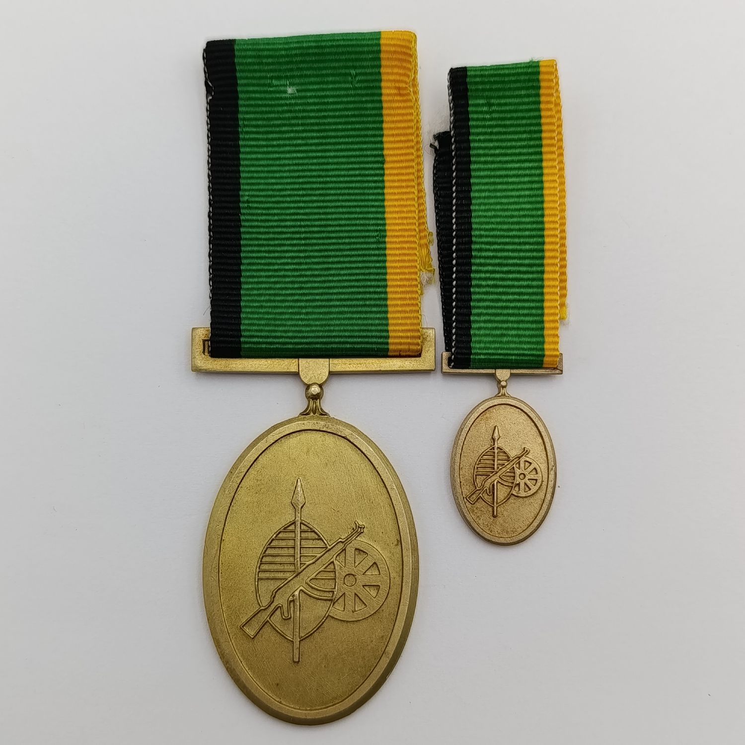 SANDF MK  30 Year Gold colour sterling silver medal and miniature - low number #52