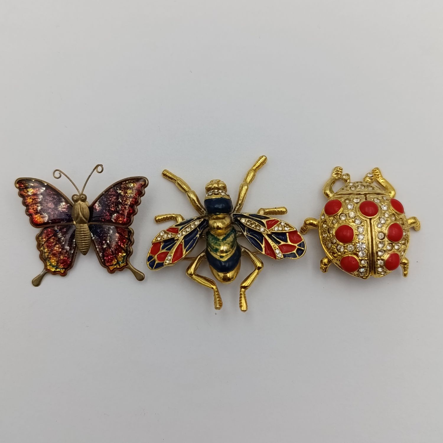 Lot of 3 colorful insect brooches