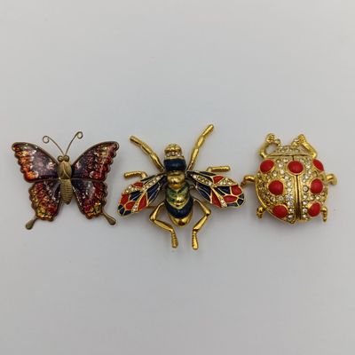 Lot of 3 colorful insect brooches