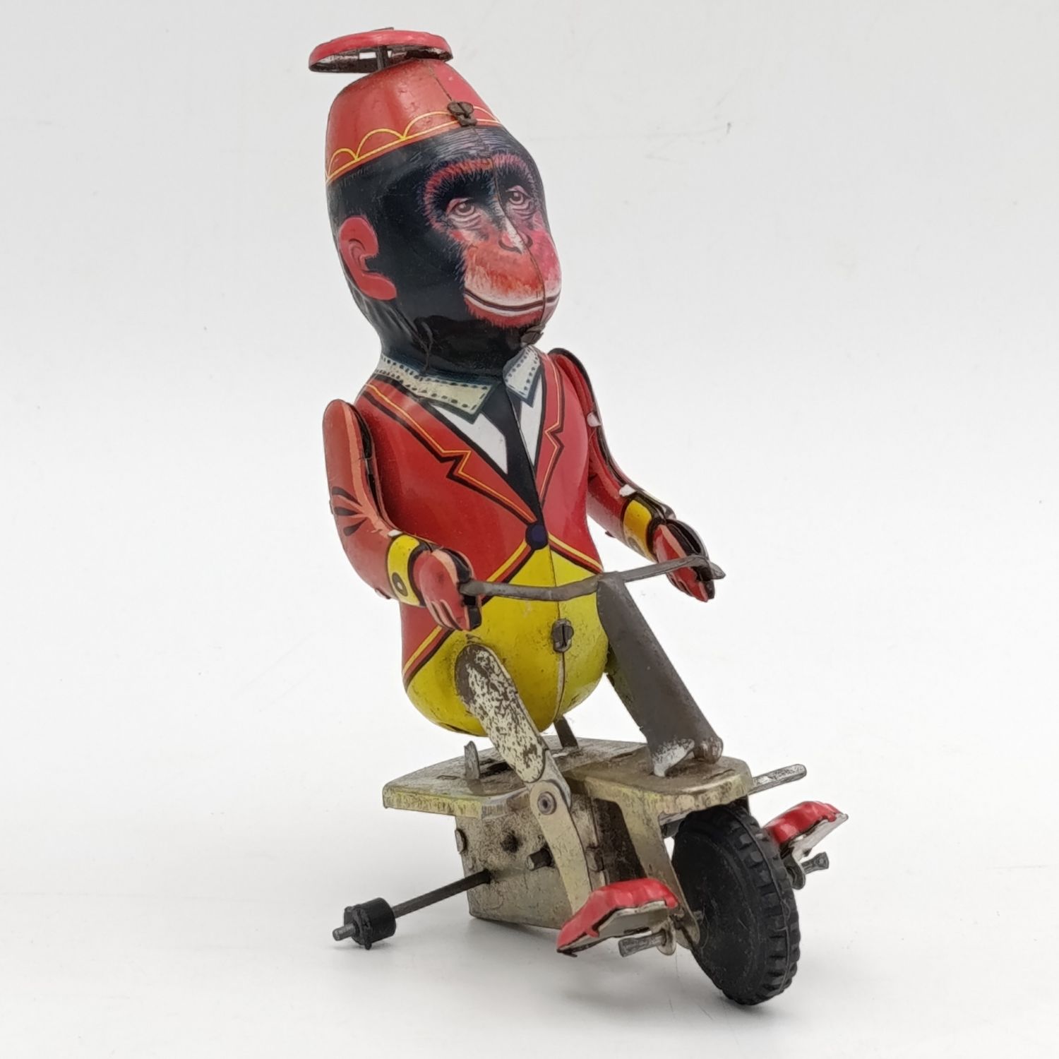 Vintage Mechanical Circus monkey on tricycle toy - needs some TLC