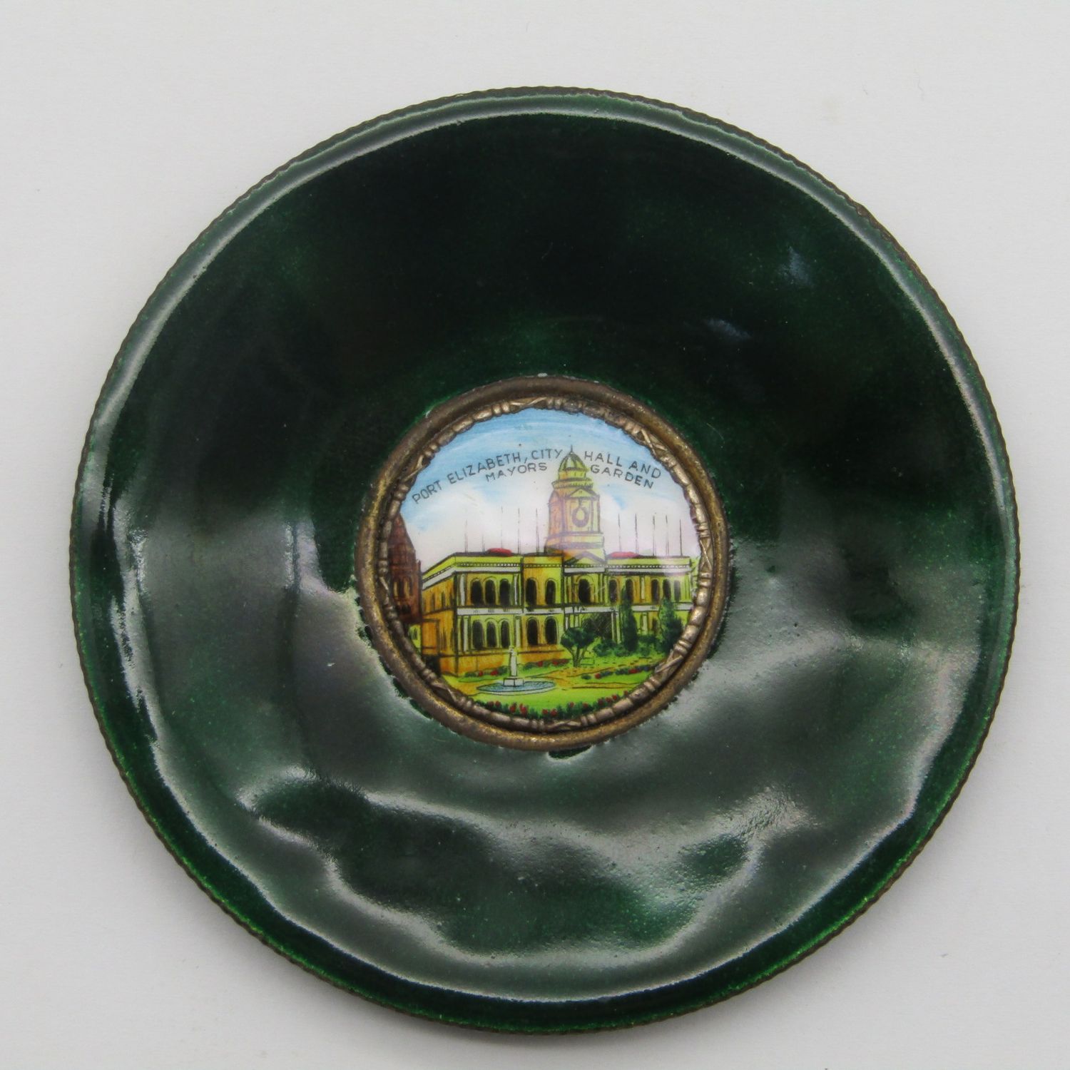 Small Vintage Enamel "Port Elizabeth City Hall and Mayor's Garden" plate