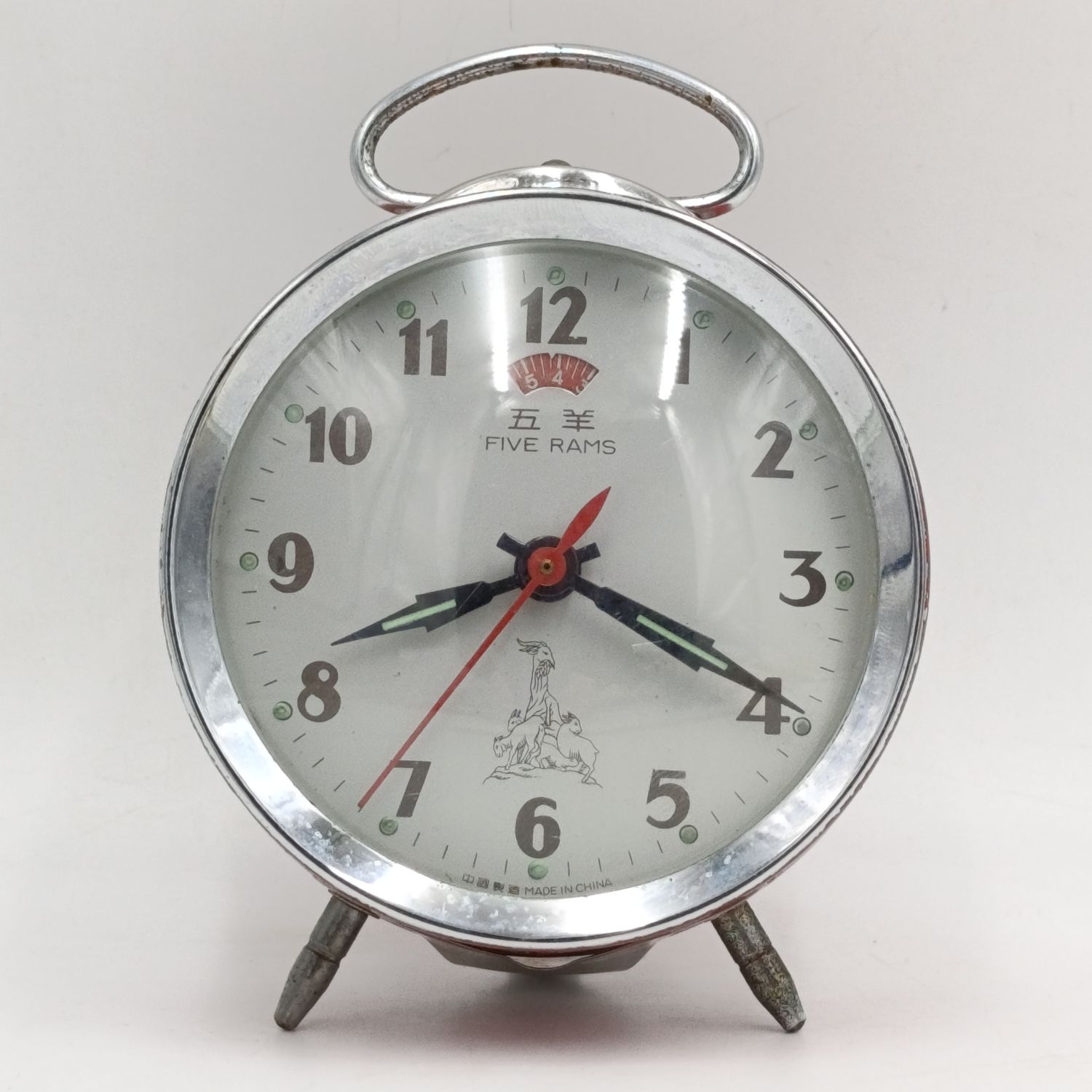 Vintage Five Rams mechanical bedside alarm clock - runs and stops
