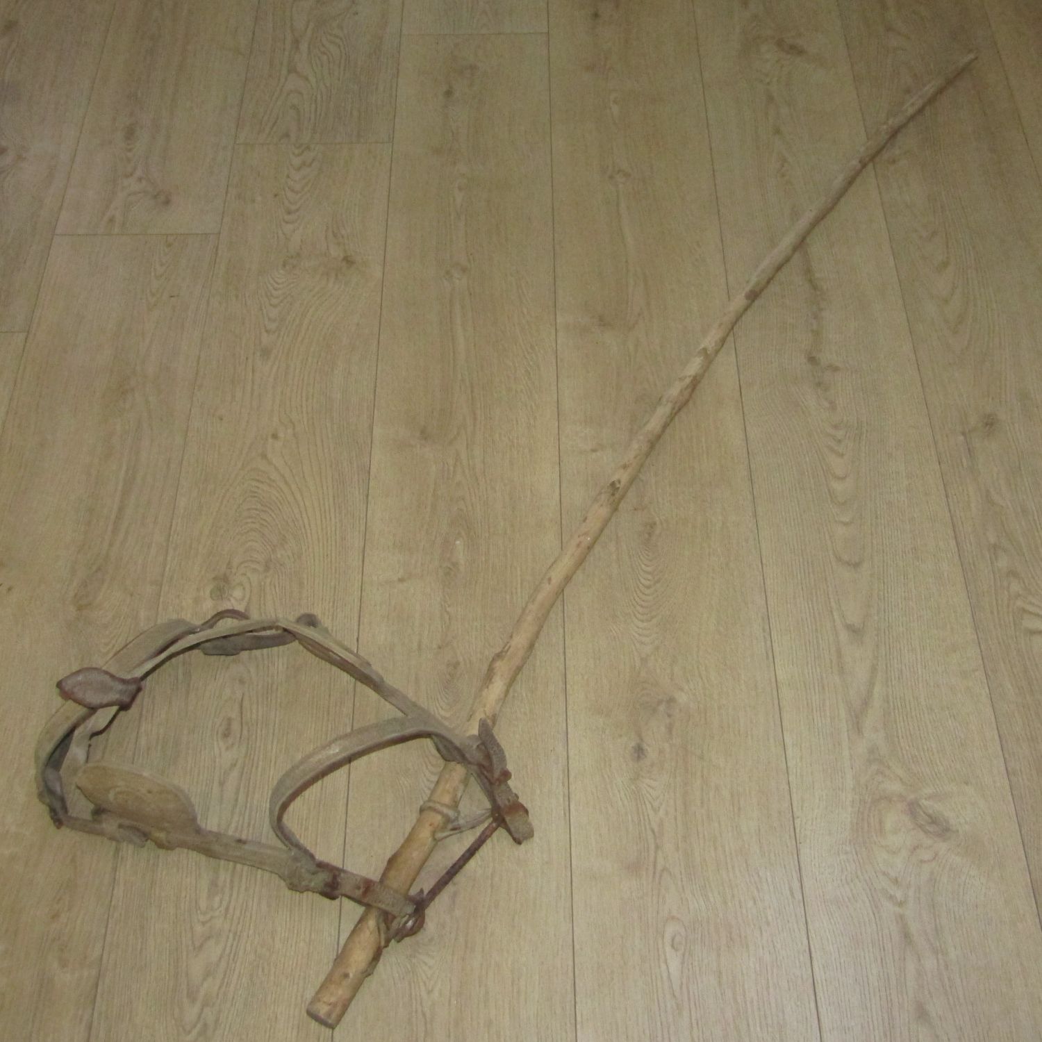 Antique Donkey grinding stone halter and stick