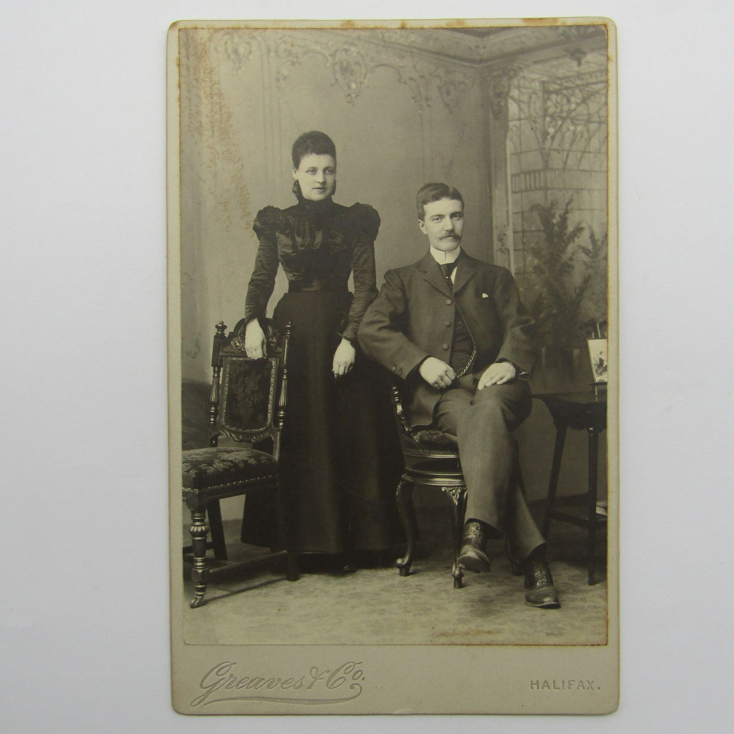 Photo of couple taken in the 1800&#39;s by Greaves and Co in Halifax, UK