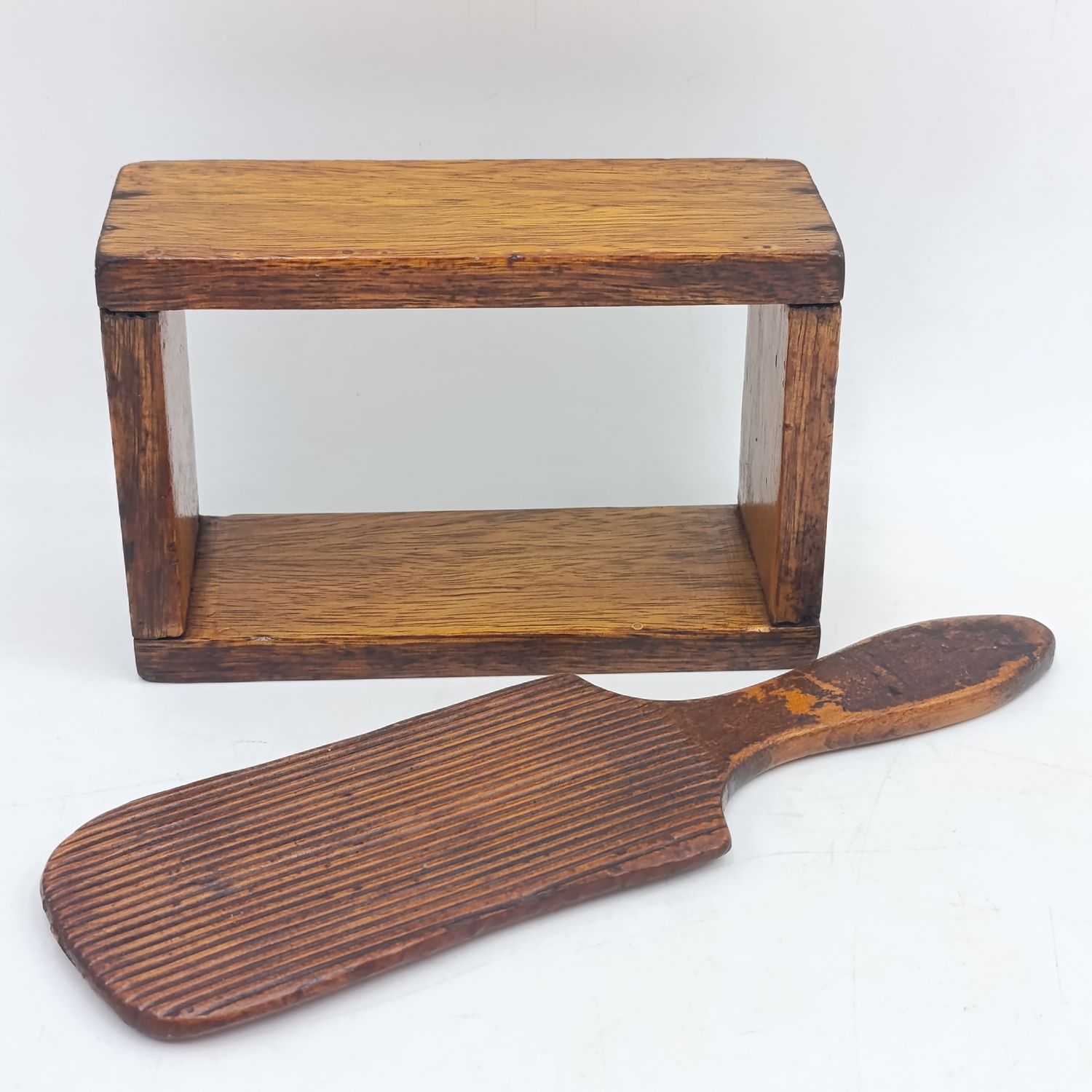 Antique wooden butter mould with spatula