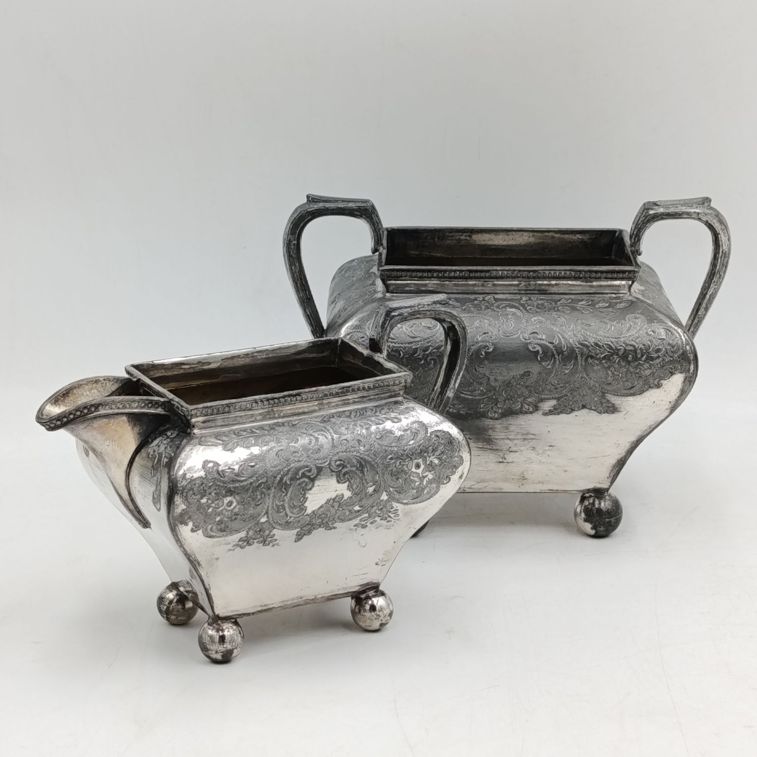 Antique Art Deco Pewter milk and sugar bowl