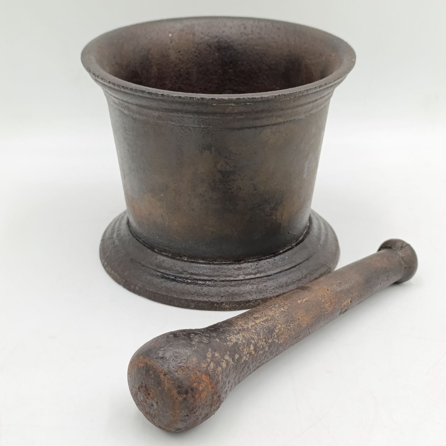 Large Antique cast iron mortar and pestle