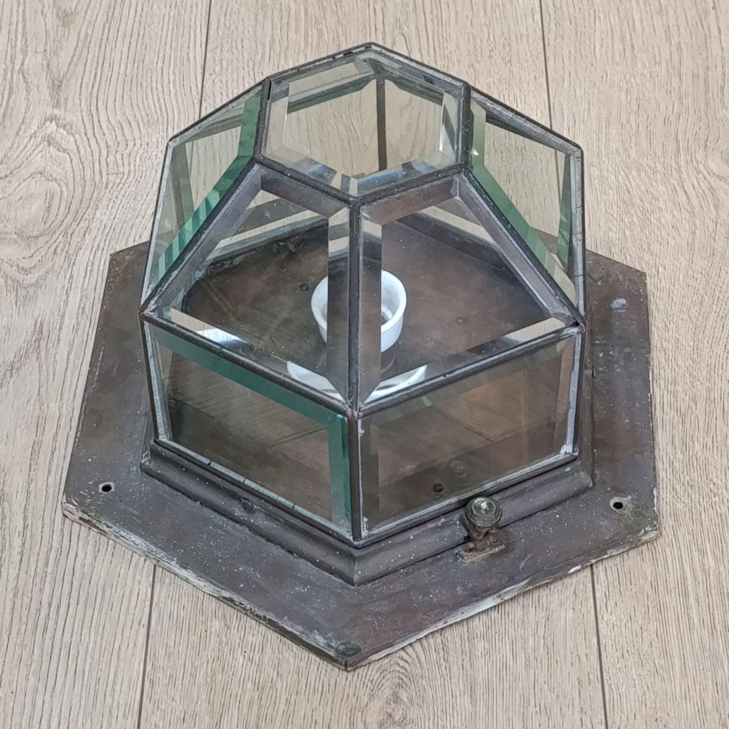 Vintage brass wall dome lamp with bevelled glass - came from Herbert Baker&#39;s house - given as a gift after renovation