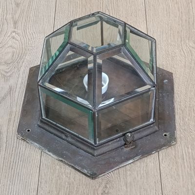 Vintage brass wall dome lamp with bevelled glass - came from Herbert Baker&#39;s house - given as a gift after renovation