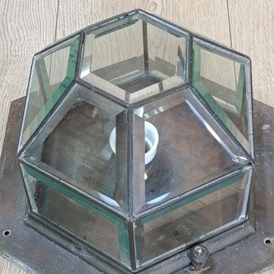 Vintage brass wall dome lamp with bevelled glass - came from Herbert Baker's house - given as a gift after renovation