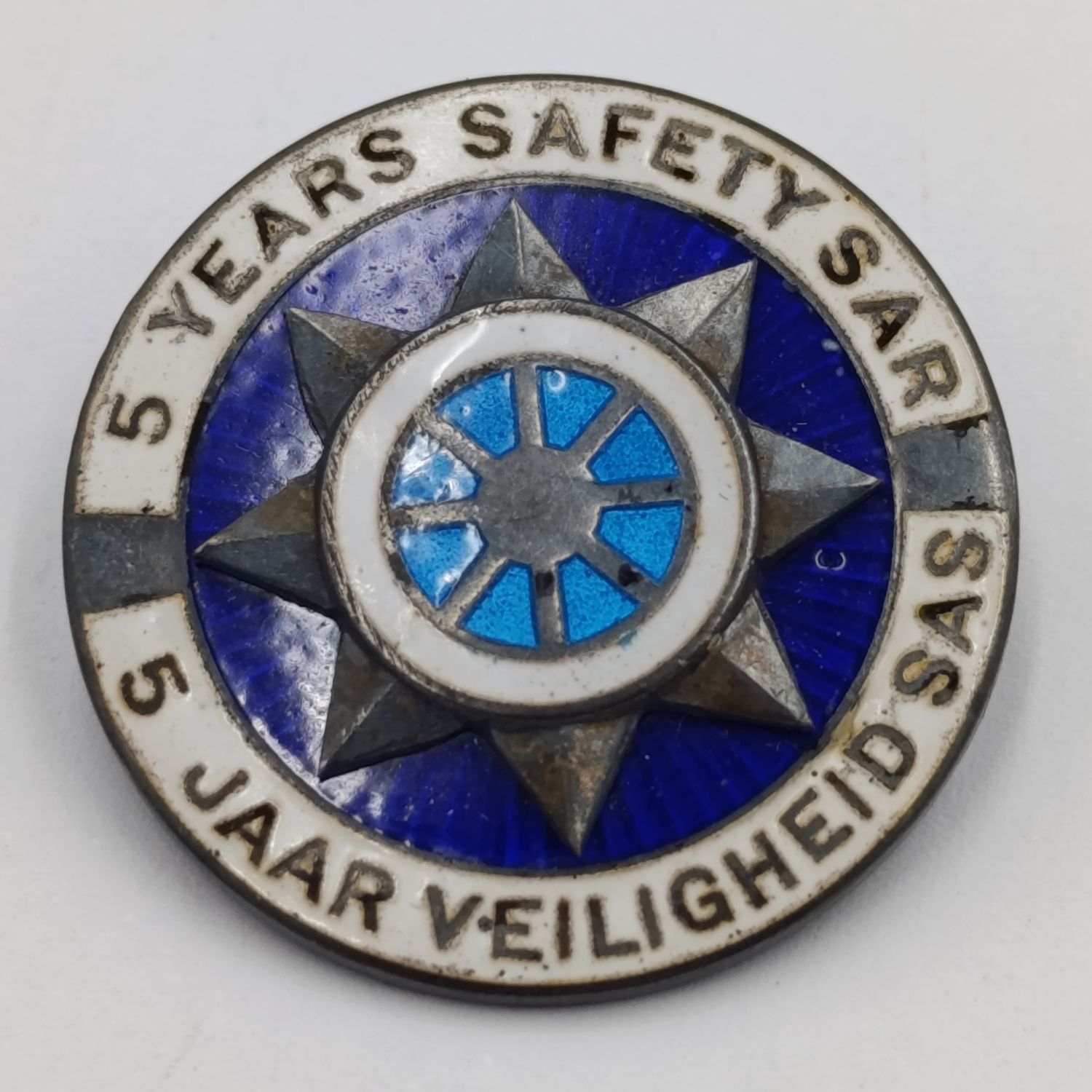 SA Railways 5 Years Safety sterling silver badge #1571