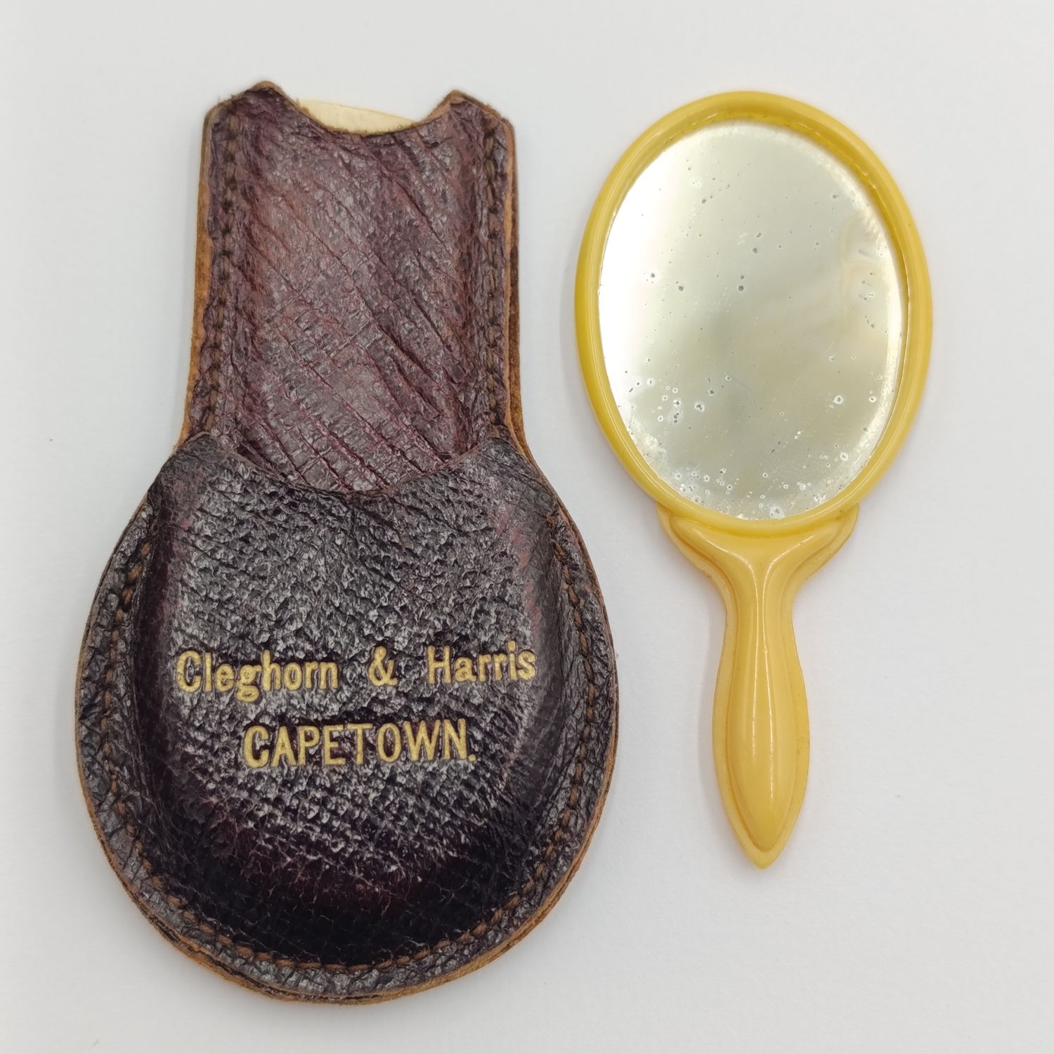 Antique Cleghorn and Harris Cape Town miniature mirror and comb - Compliments of the season 1897