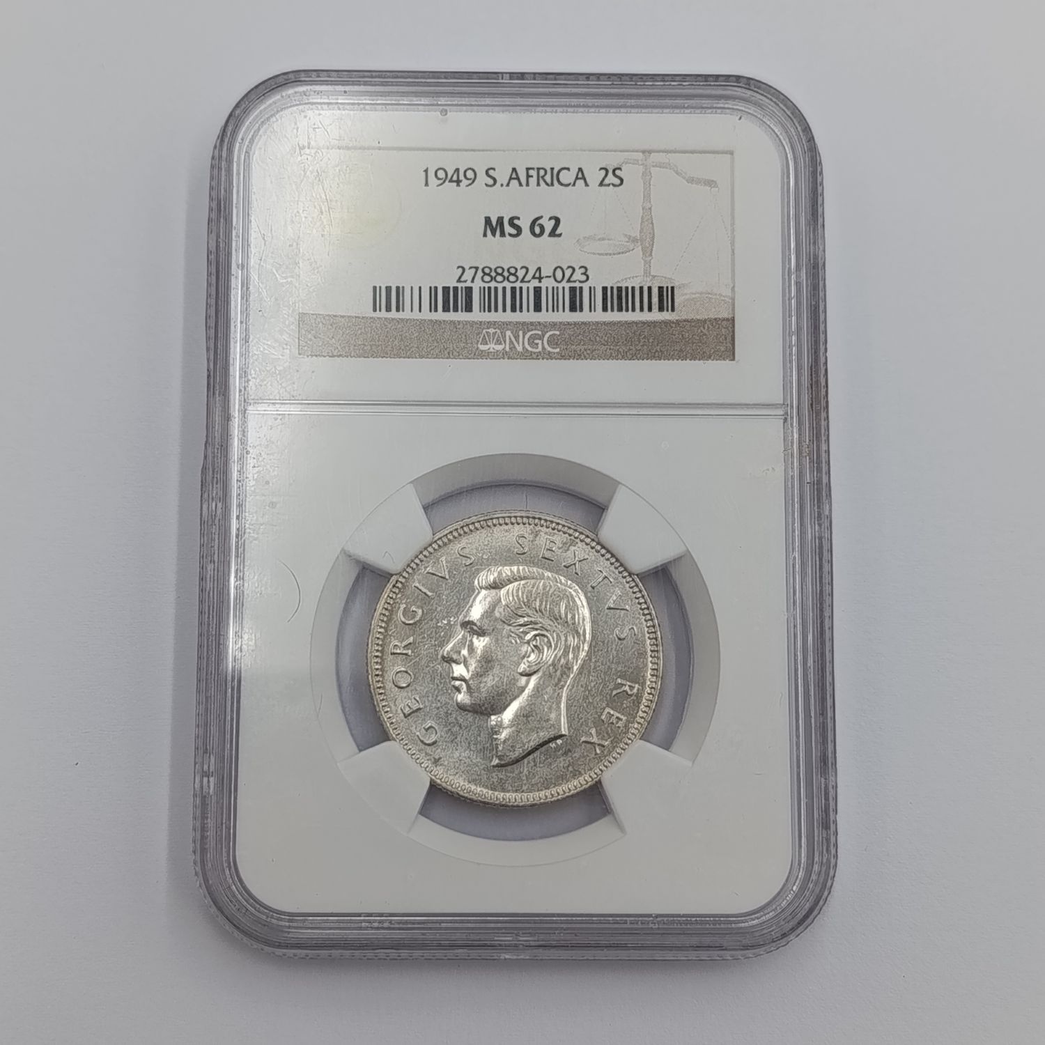 1949 SA Union 2 shilling graded MS62 by NGC