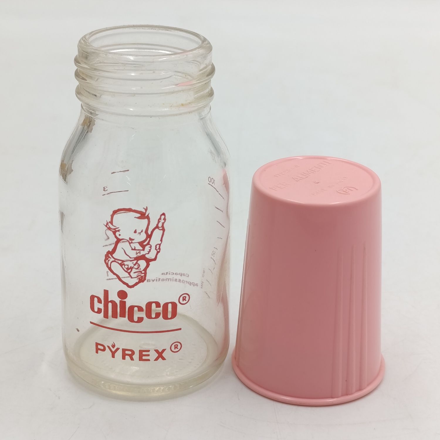 Vintage Pyrex Glass Chicco 100ml glass bottle with sipping cap