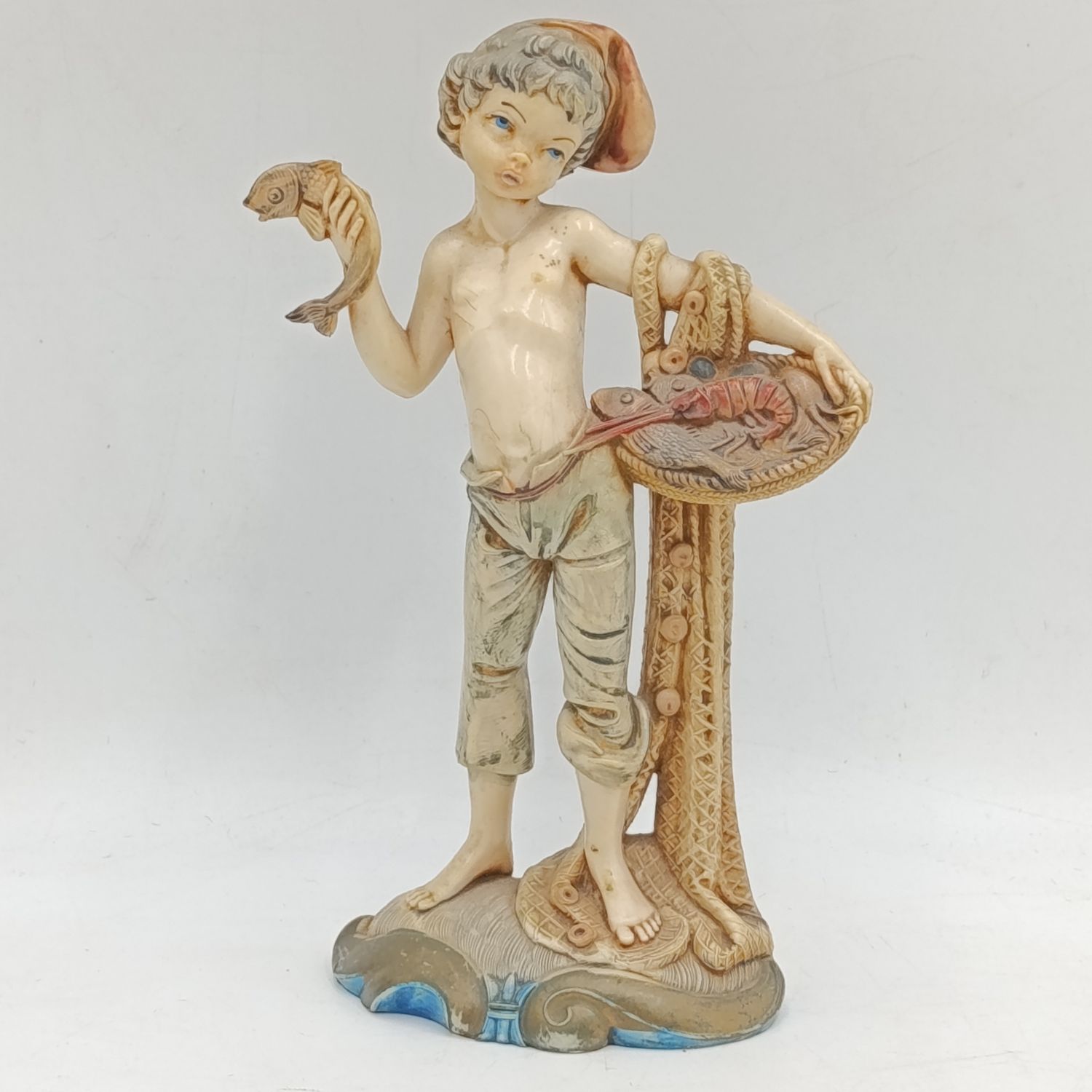 Vintage Simonelli boy with fishing net figurine - Depose Italy 722