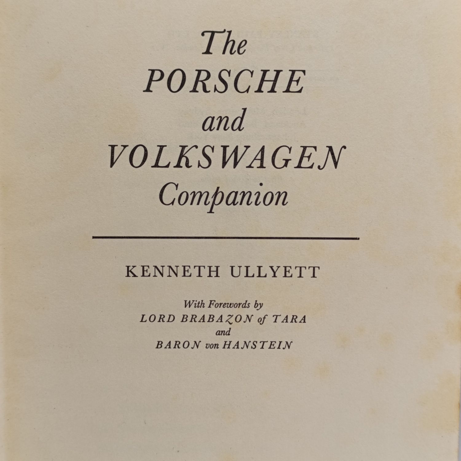 The Porsche and Volkswagen Companion - Kenneth Ullyett 1962 First Edition