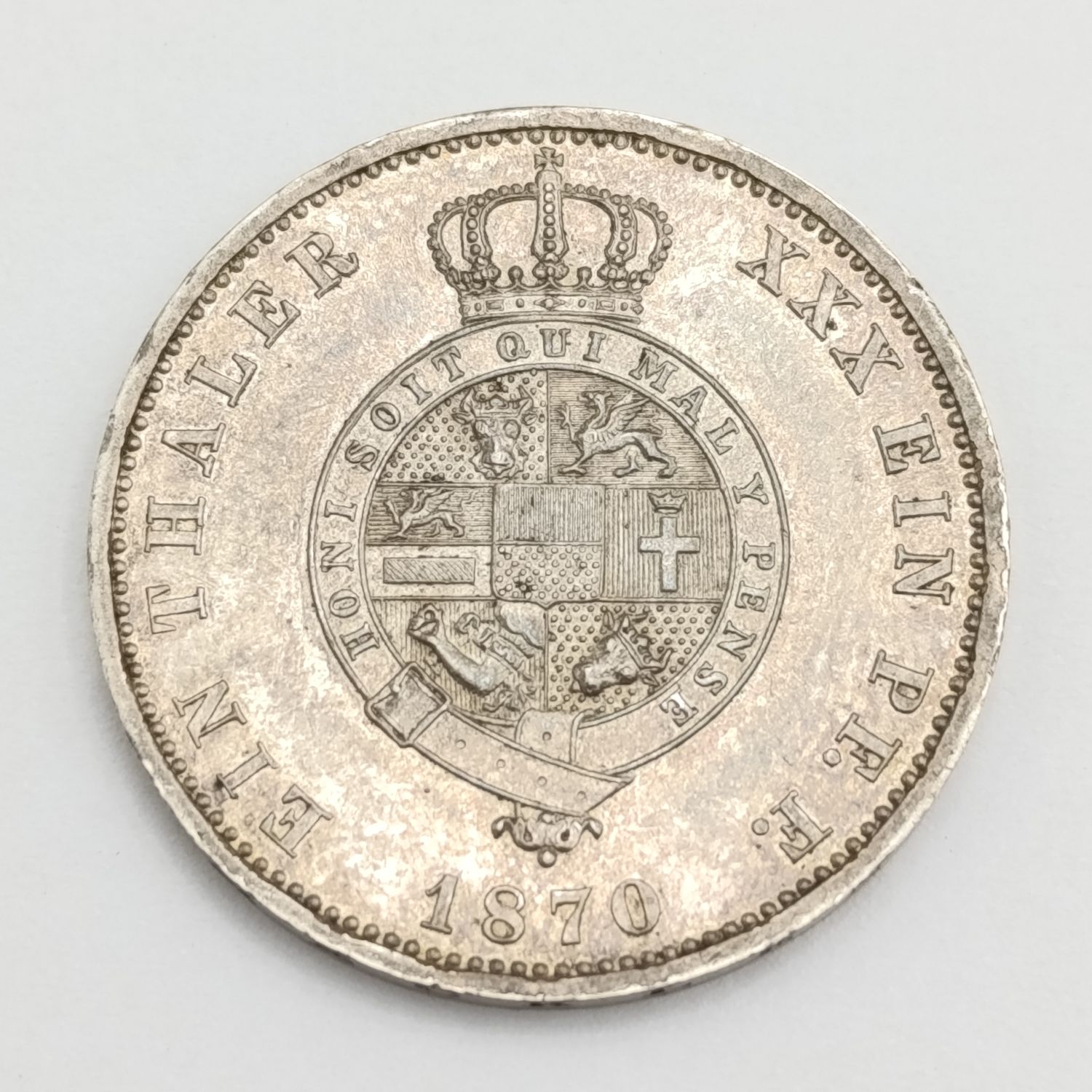 1870 German States Mecklenburg-Strelitz Silver One Thaler - Proof/Prooflike