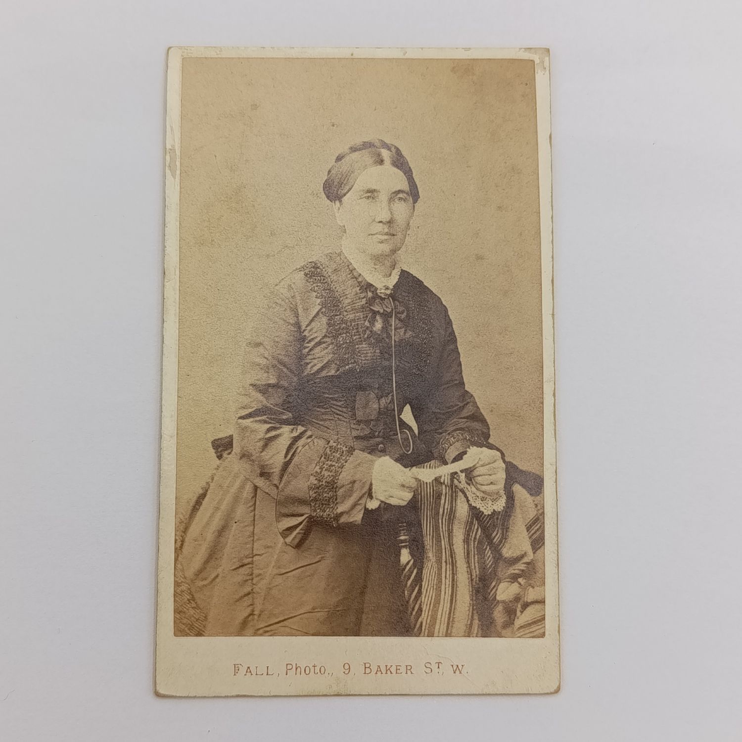 Late 1800&#39;s photo of lady in dark dress - taken by T.Fall of Portman Square, Britain