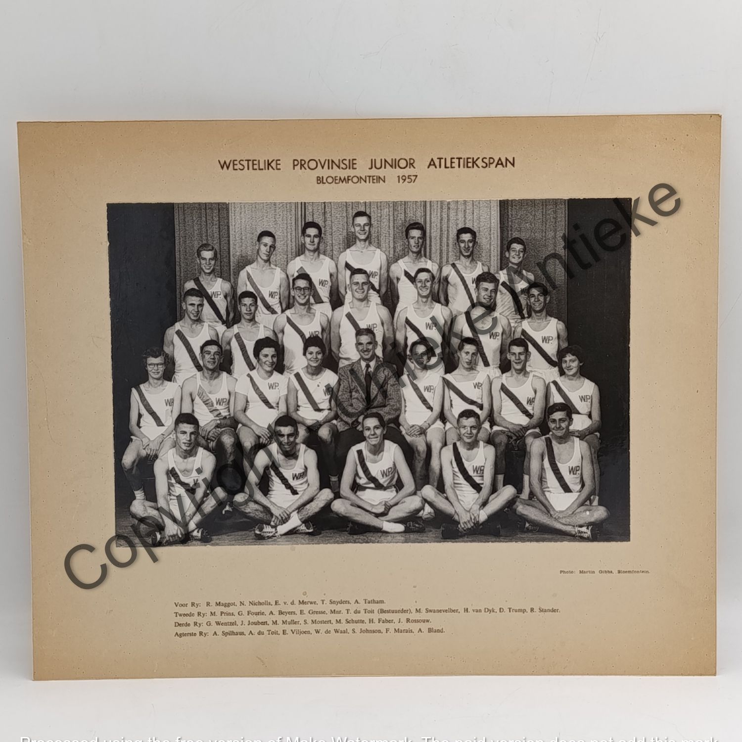 1957 Western Province Junior Athletics team photo with names
