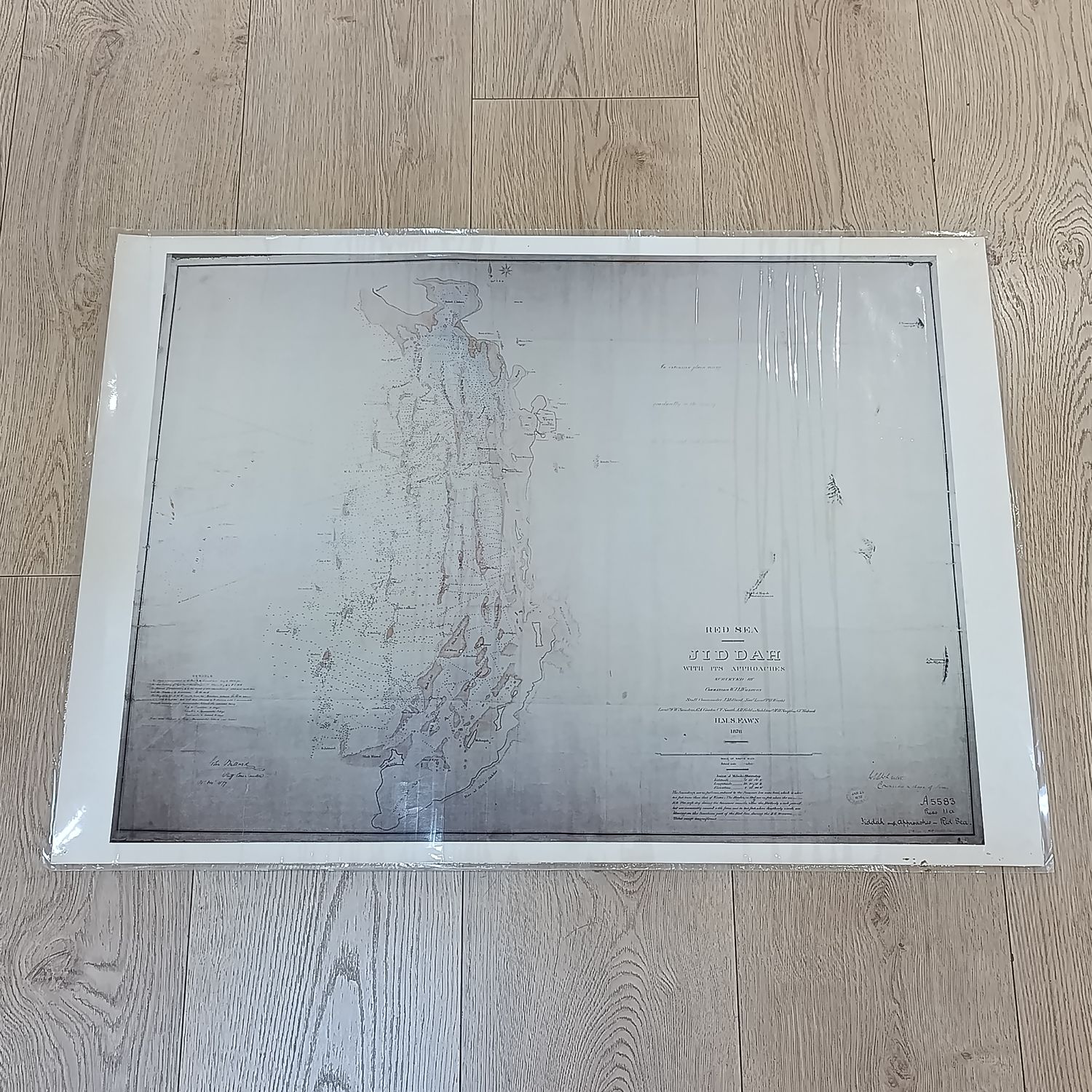 Copy of 1876 Depth Chart map of the Red Sea at Jiddah with it&#39;s approaches from H.M.S Fawn
