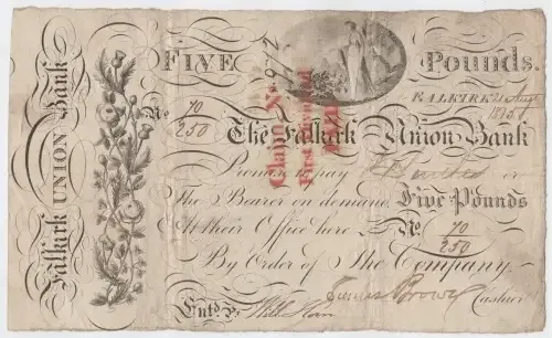 21 Aug 1815 The Falkirk Union Bank 5 Pound banknote - serial # 70/250 - Excellent