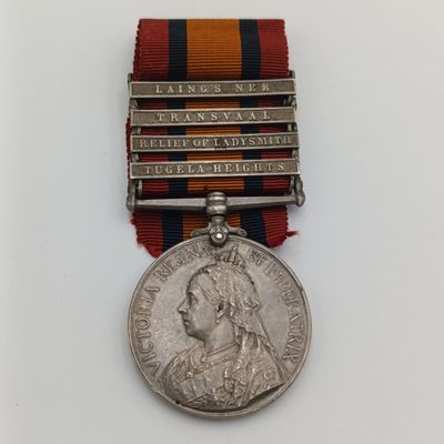 Boer War QSA Queen South Africa medal with 4 clasps issued to 119 TPR G. Frood, Bethune&#39;s mounted infantry - Laing&#39;s Nek, Transvaal, Relief of Ladysmith, Tugela Heights