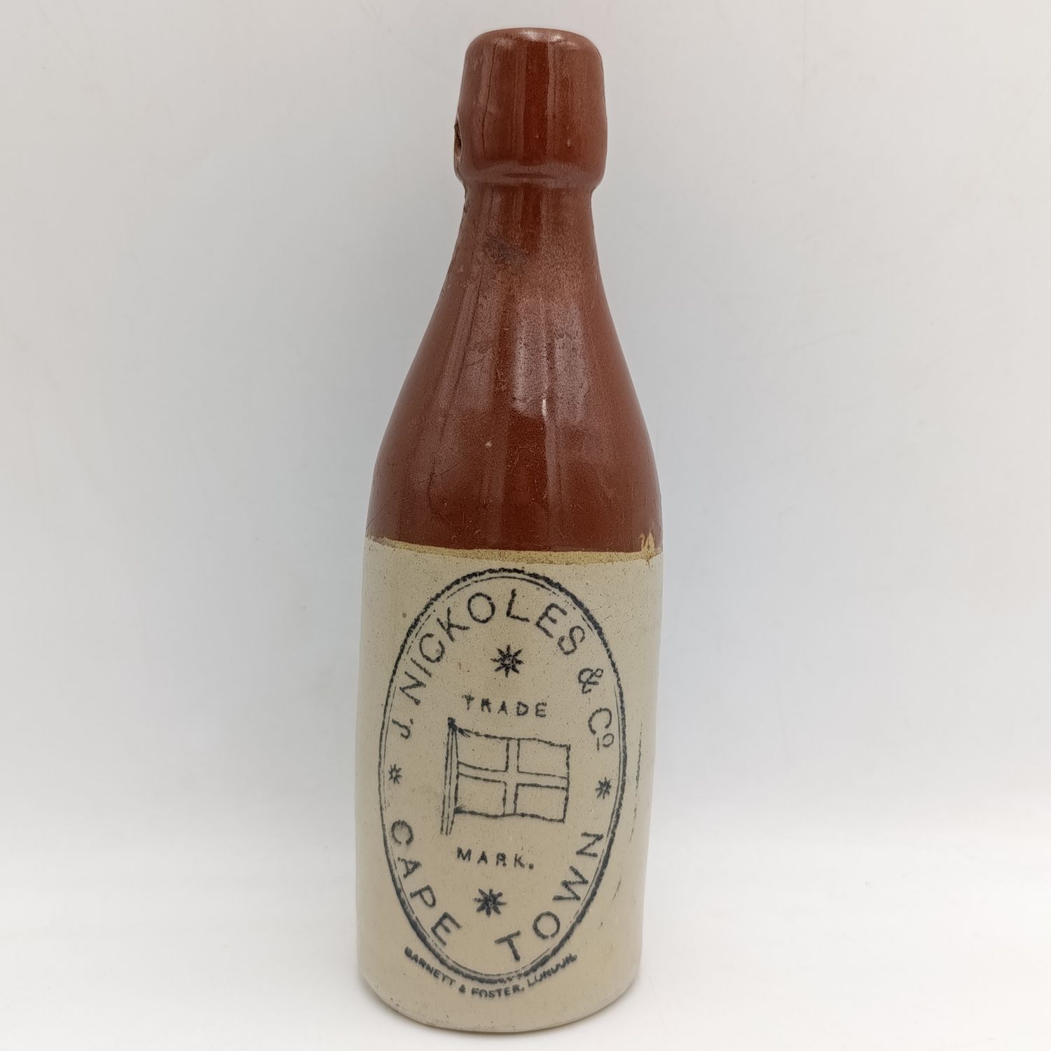 Antique J.Nickoles and Co Cape Town Stoneware ginger beer bottle